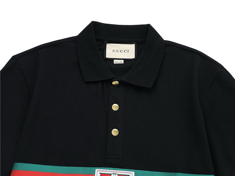 Black w/ Stripes GG Design Polo Shirt