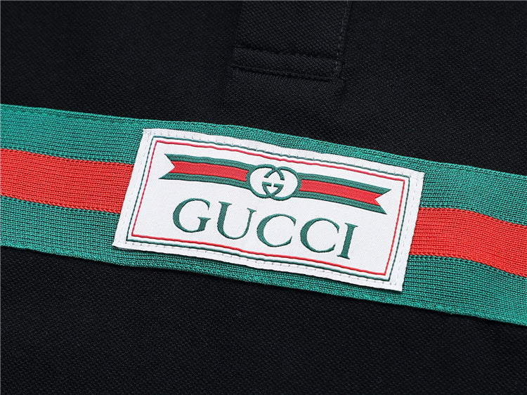 Black w/ Stripes GG Design Polo Shirt