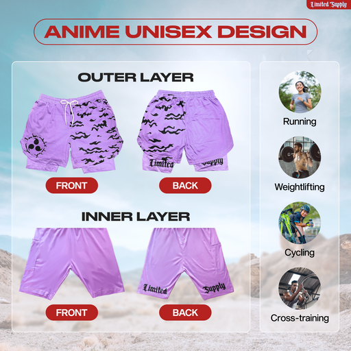 Anime Shorts 2pcs Set- Breathable Mesh Stretch Compression Gym Short with Pockets and Towel Holder, A Crown Limited Supply