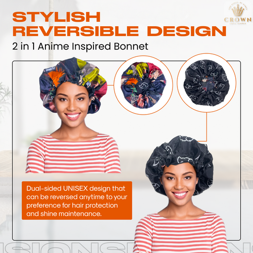 Double Layer Reversible Anime Bonnet for Men and Women - Comfortable Satin Silk Fabric with Elastic Soft Band, Blac Cloud Pain Duo Crown Limited Supply
