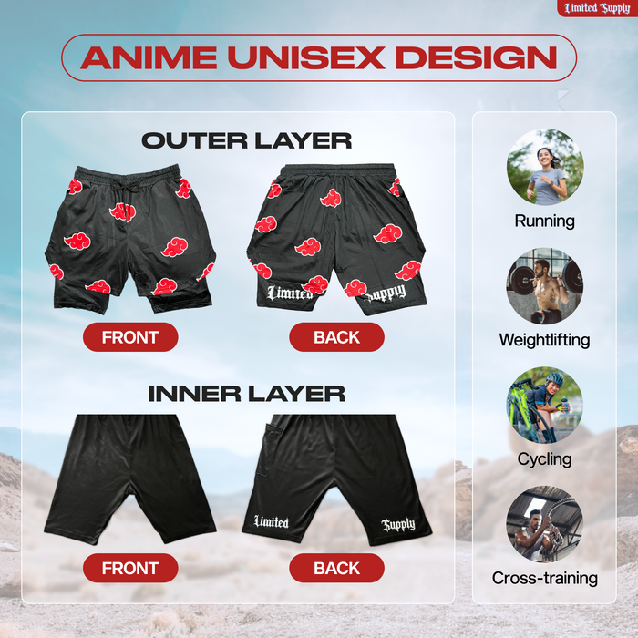 Anime Shorts 4pcs Set- Breathable Mesh Stretch Compression Gym Short with Pockets and Towel Holder, A Crown Limited Supply