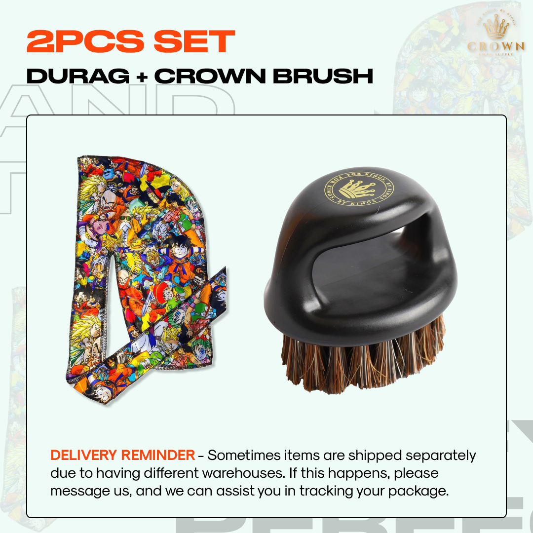 2pcs Set Anime Durag and Knuckle Boar Bristle Hair Brush Crown Limited Supply