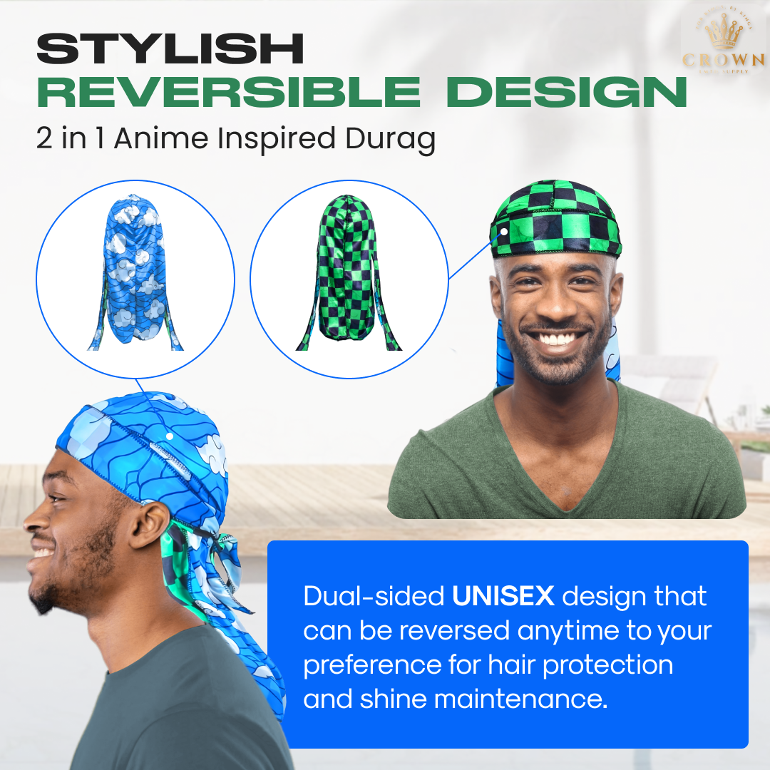 Reversible Anime Durag for Men and Women Crown Limited Supply