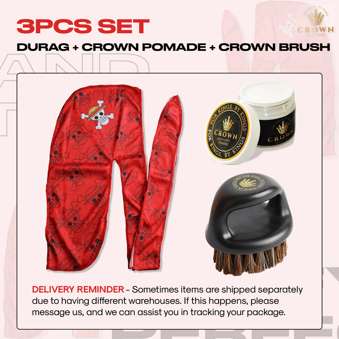 3pcs Set Anime Durag Boar Bristle Hair Brush 360 Wave Pomade Crown Limited Supply