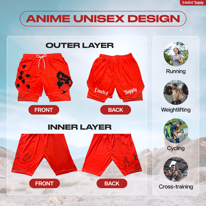 Anime Shorts 3pcs Set- Breathable Mesh Stretch Compression Gym Short with Pockets and Towel Holder, A Crown Limited Supply