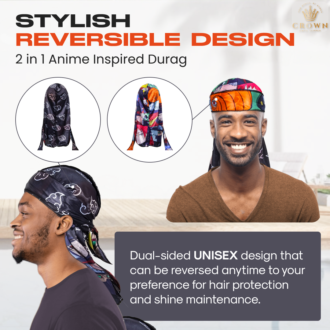 Reversible Anime Durag for Men and Women Crown Limited Supply