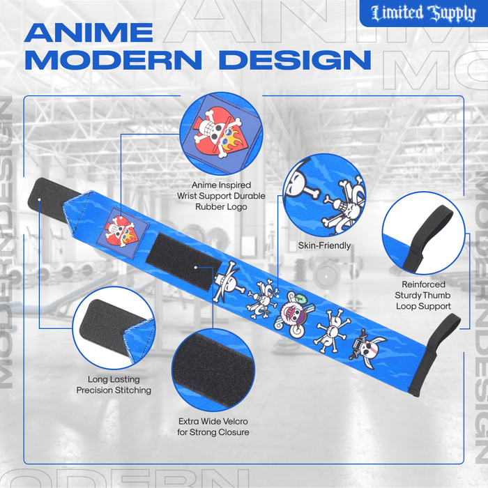 Anime Wrist Wraps Lifting Straps 24" for Men and Women - 1 Pair Each (Camo Blue) Crown Limited Supply