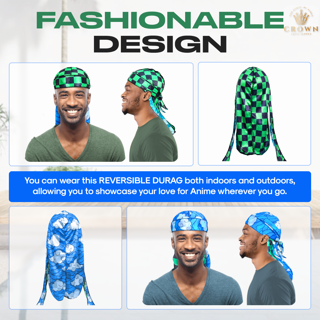 Reversible Anime Durag for Men and Women Crown Limited Supply