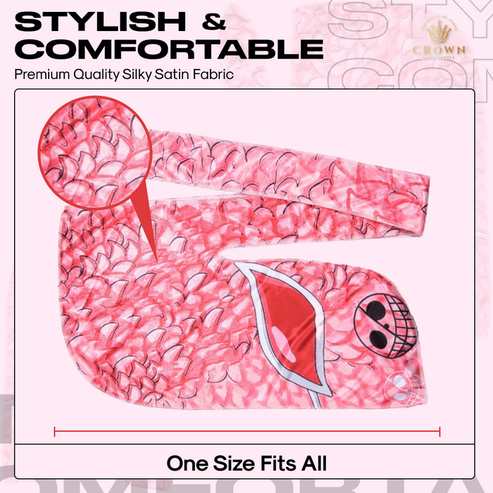 Anime Durag and Silk Bonnet 2pcs Set for Men Women, Silky Design Satin Fabric Comfort (Pink Flamingo) Crown Limited Supply