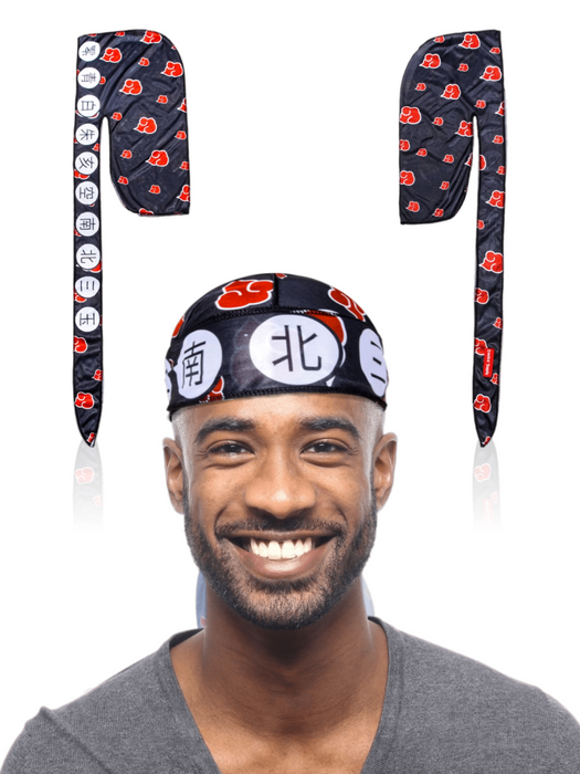Anime Silk Durag Red Cloud Art with Long Tails Quadruple Stitching Crown Limited Supply