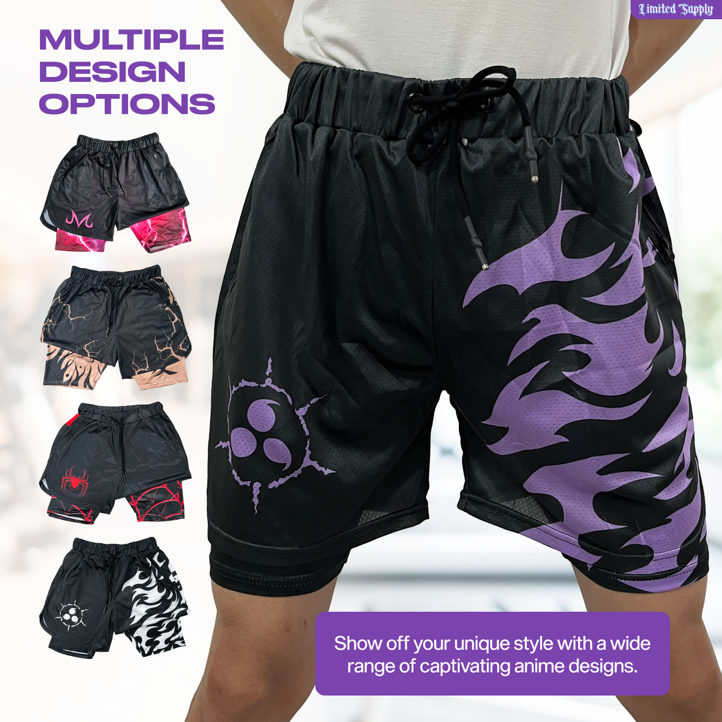 Black Purple Cursed M Anime Shorts