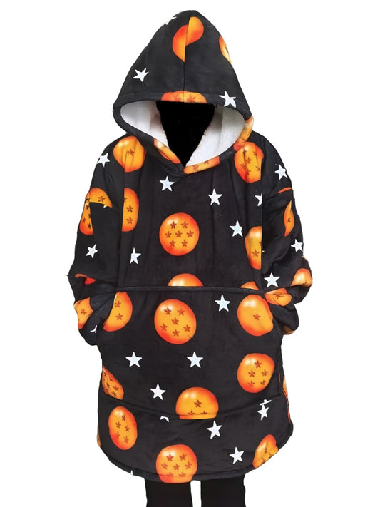 Anime Blanket Hoodie Black Stars With Pocket