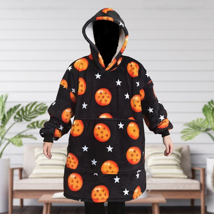 Anime Blanket Hoodie Black Stars With Pocket