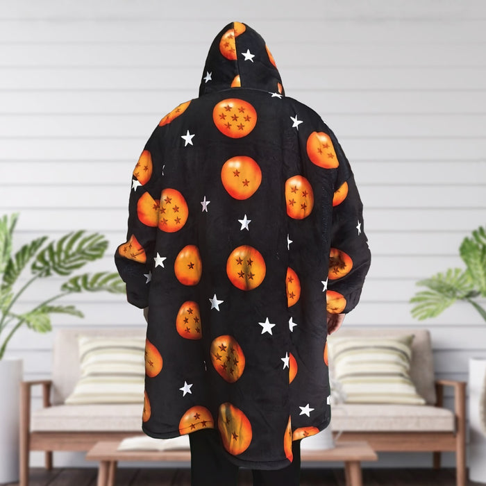 Anime Blanket Hoodie Black Stars With Pocket