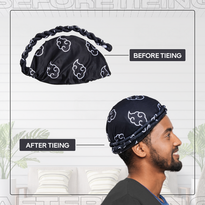 Anime Turban for Men Satin Hair Wrap (Black Cloud) Crown Limited Supply