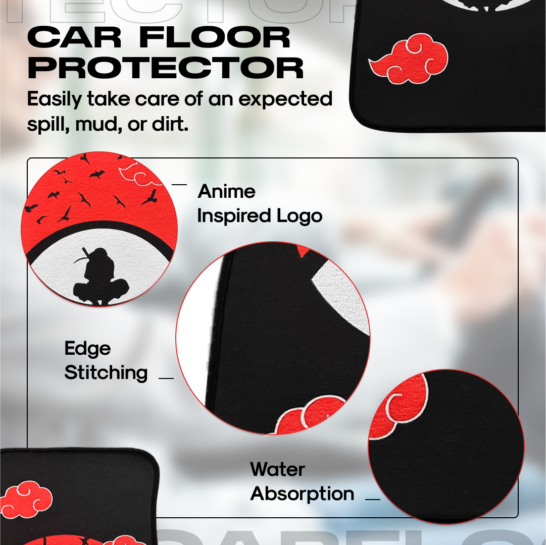 Anime Car Carpet Mat 2pcs Set Black Uchiiha