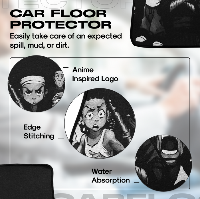 Anime Car Carpet Mat 2pcs Set Black Boons