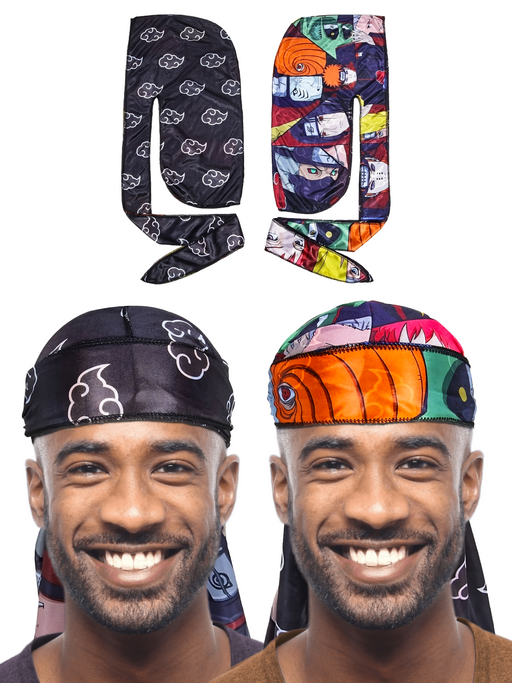 Reversible Anime Durag for Men and Women - Dual Sided (Black Cloud Pain Duo) Crown Limited Supply