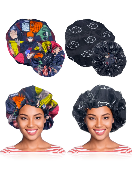 Double Layer Reversible Anime Bonnet for Men and Women - Comfortable Satin Silk Fabric with Elastic Soft Band, Blac Cloud Pain Duo Crown Limited Supply