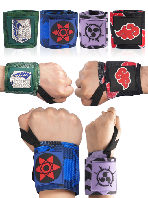 Anime Wrist Wraps 4 Pairs Bundle - 24" Lifting Straps for Men and Women - Gym Accessories (Set B) Crown Limited Supply