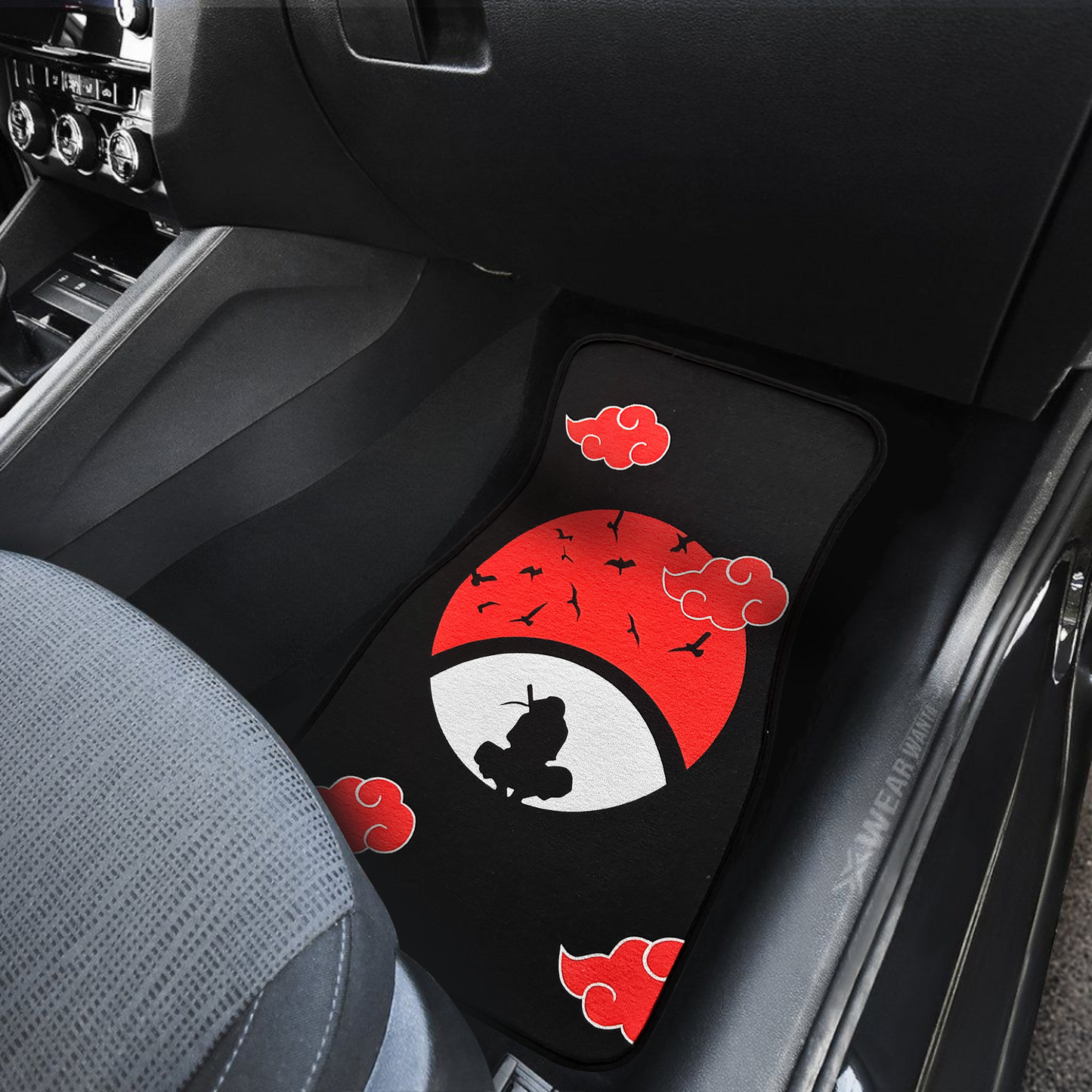 Anime Car Carpet Mat 2pcs Set Black Uchiiha