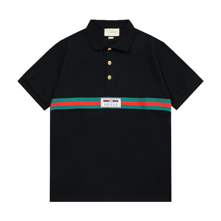 Black w/ Stripes GG Design Polo Shirt