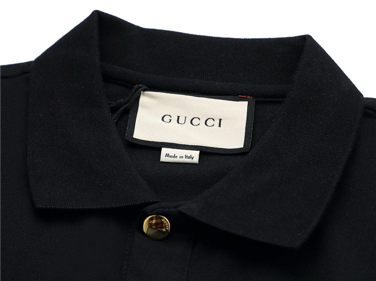 Black w/ Stripes GG Design Polo Shirt
