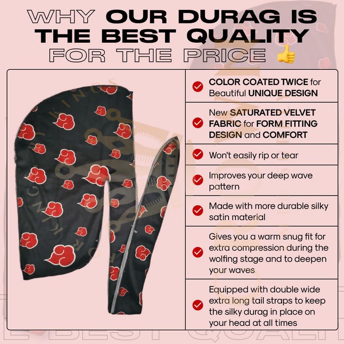Crown Red Cloud Design Durag Silky Velvet Fabric Edition Crown Limited Supply