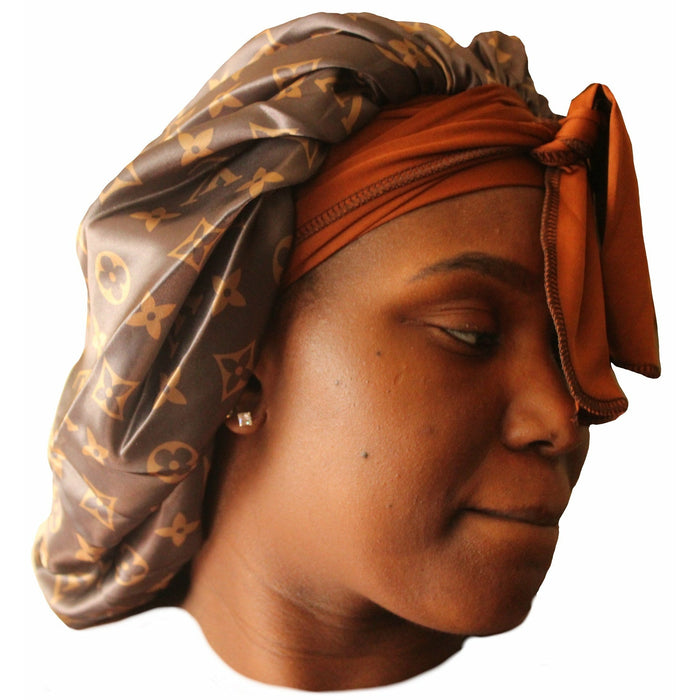 LLV Brown Bonnet with Tie - Silky Crown Durag Crown Limited Supply