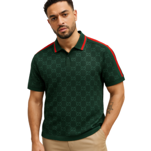 Green w/ Red Striped GG Design Polo Shirt