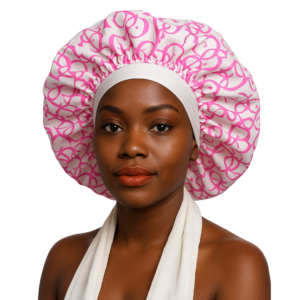 Pink Dio Silk Satin With Elastic Tie Bonnet