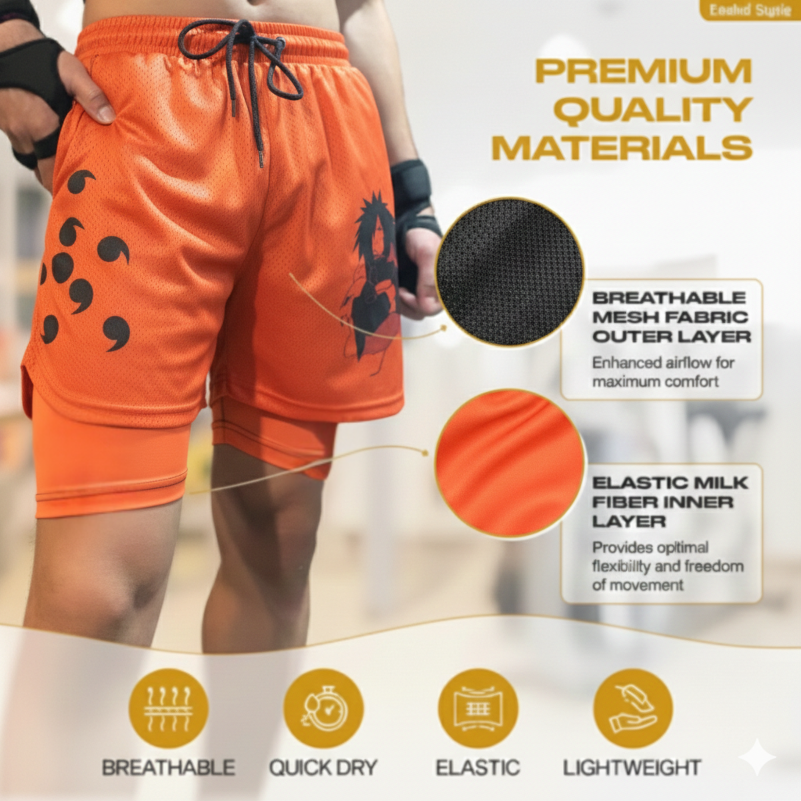 Anime Gym Workout Compression Shorts- Red Madara - Image 2