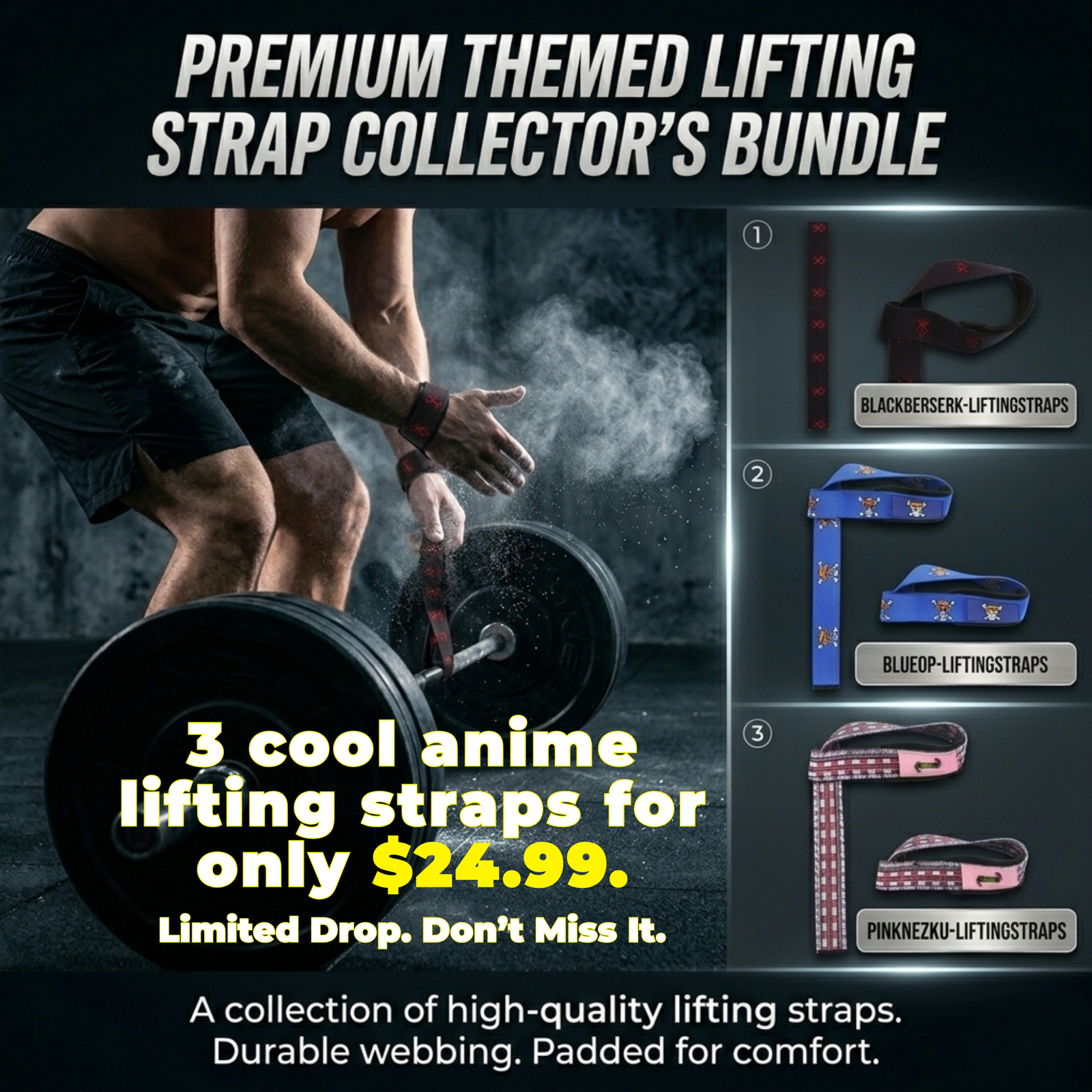 3-Piece Premium Lifting Strap Bundle (Limited Stock)