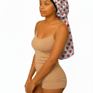 Long White Red Hearts Bonnet